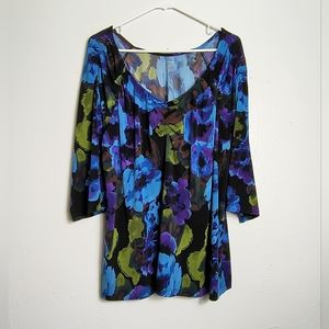 Lane Bryant 3/4 Sleeve Baby Doll Top Blouse Women's Size 22/24 Blue Floral